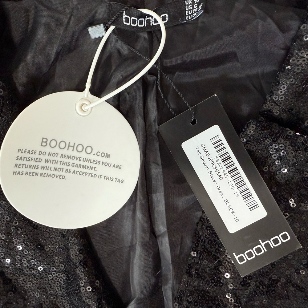 Boohoo  Sequin Blazer Dress Black Double Breasted Party Jacket NWT Holiday NYE - Picture 6 of 8